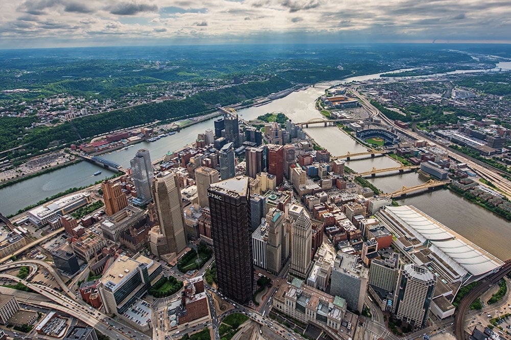 An Aerial View Of The Golden Triangle In Pittsburgh