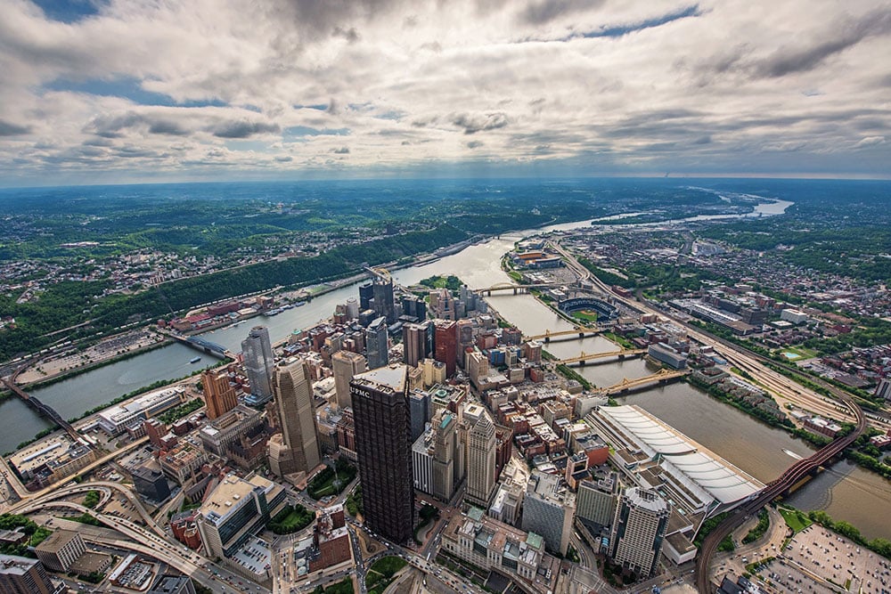 An Aerial View Of The Golden Triangle In Pittsburgh