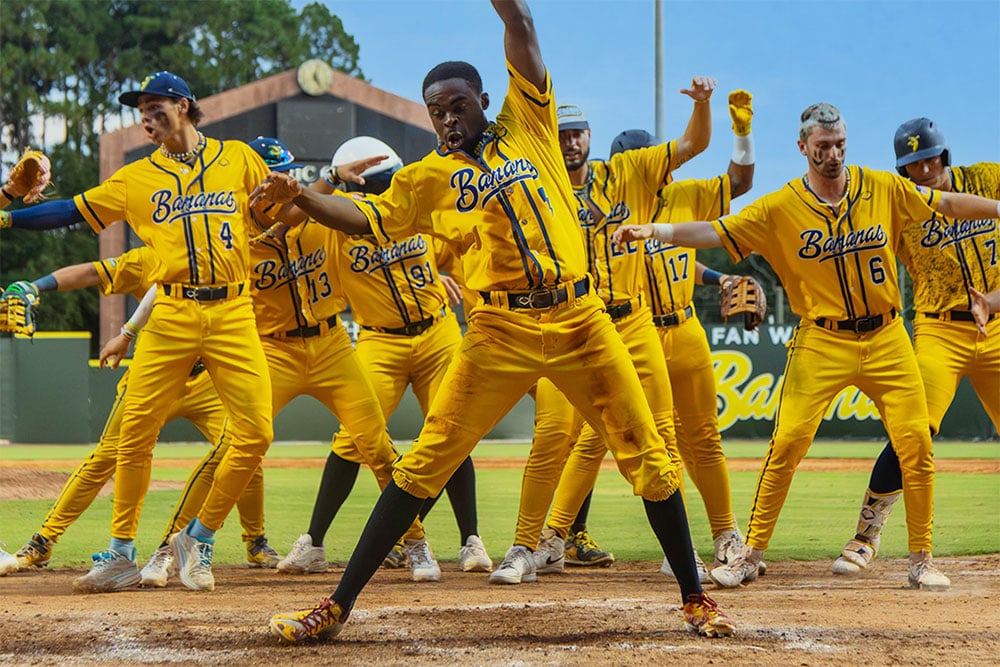 Savannah Bananas team celebrating a win in 2025