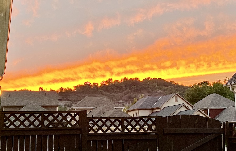 Sunset over homes in the River's Edge complex in Oakmont