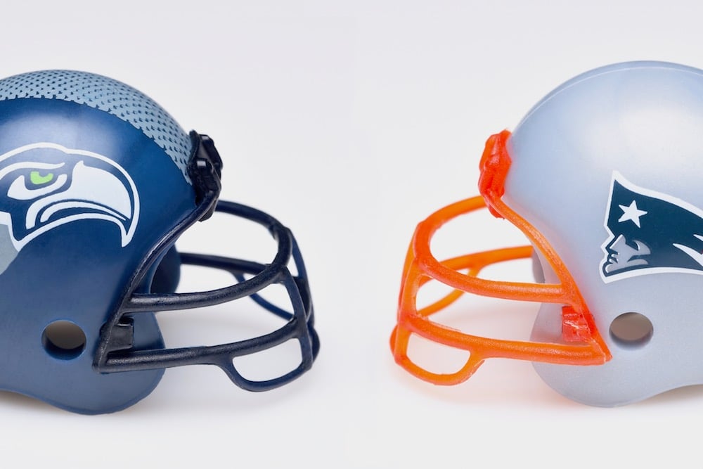 Irvine, California 26 Jan 2026: Football Helmets Of The Seattle Seahwwks And The New England Patriots, Opponents In Super Bowl Lx .