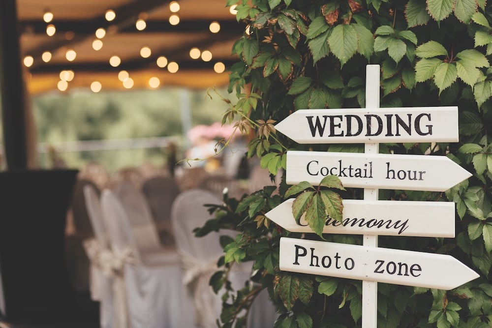 Sign For Guests To Help Them To Find The Place Of Wedding, Photo Zone, Cocktails, Ceremony Made From Wood