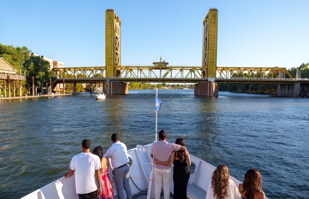 Sacramento River cruise tour looking out towards the Tower Bridge
