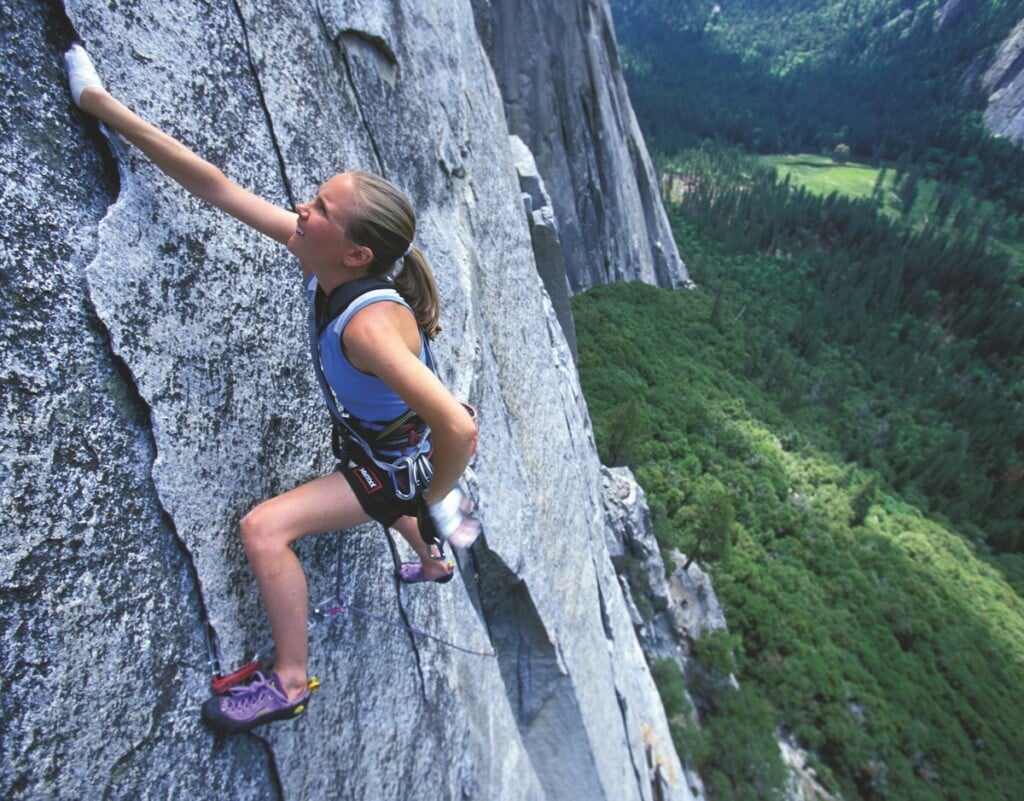 Beth Rodden rock climbing on El Capitan, in Yosemite National Park, California.