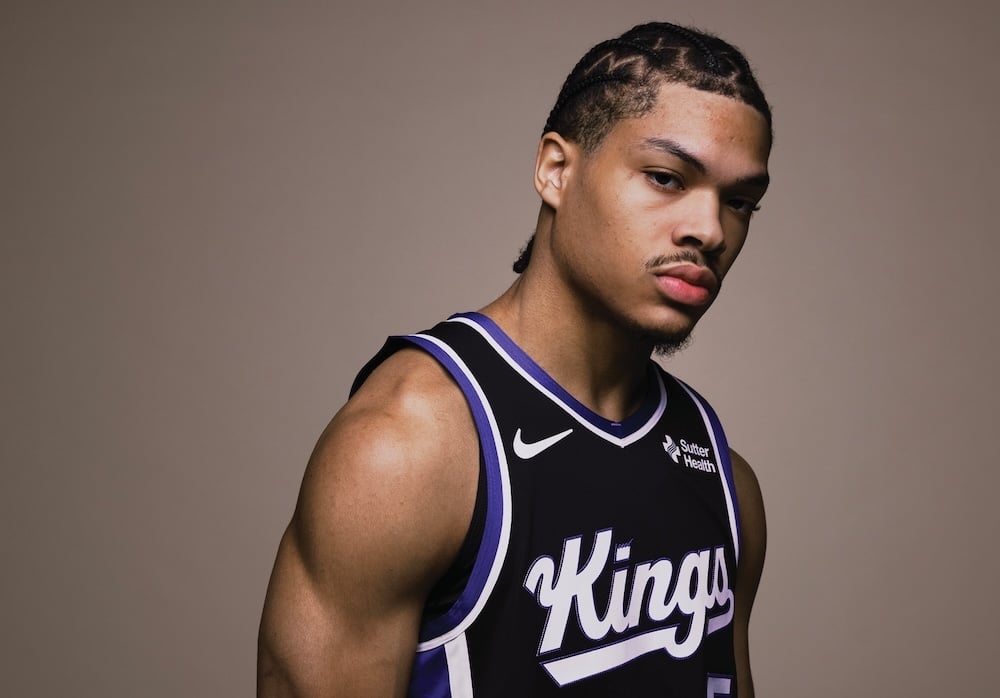 Darius Acuff Jr in his Sacramento Kings jersey