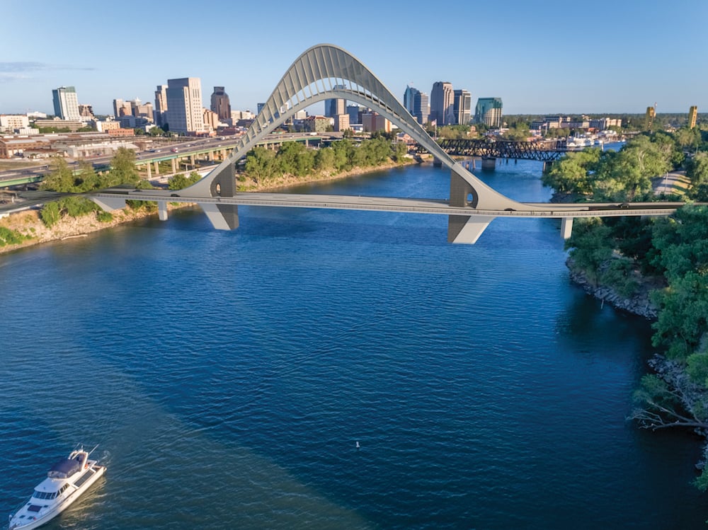 Aerial construction photo of the new $172 million Harbor Center in