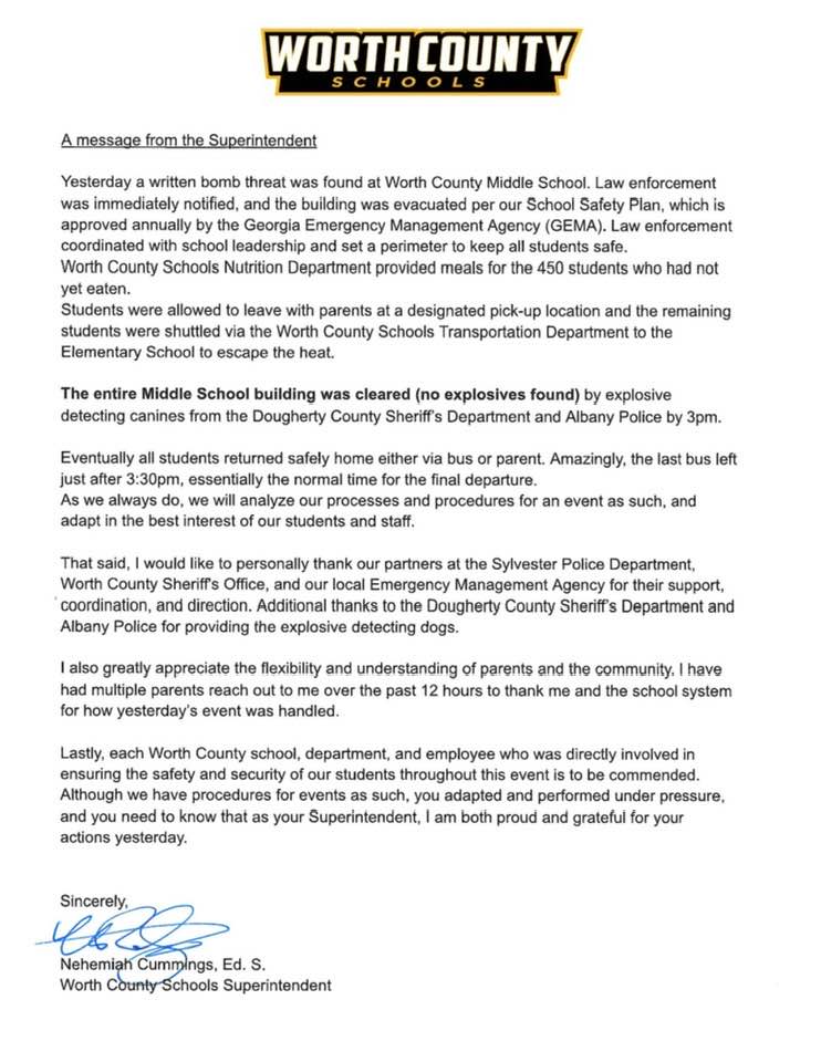 Worth Co Schools Press Release 8 20 2025