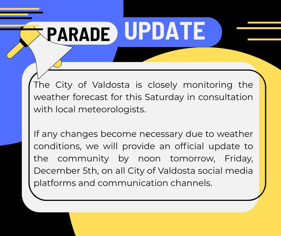 Weather Monitoring Update For The Greater Valdosta Christmas Parade