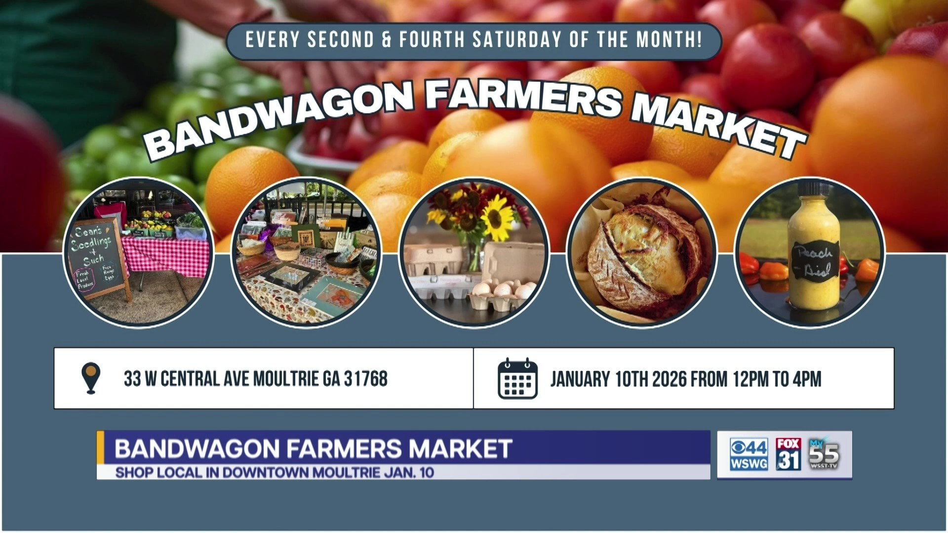 Bandwagon Brewing Company Farmers Market every second & fourth Saturday in downtown Moultrie