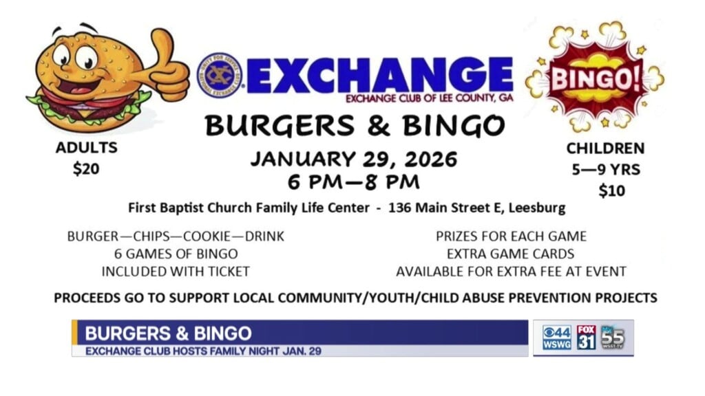 Exchange Club Of Lee County Burgers & Bingo Winter Event