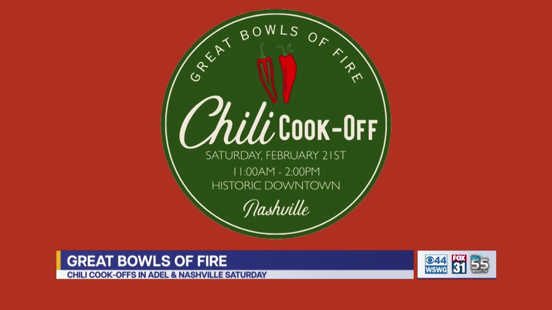 “Great Bowls of Fire” Chili Cook-Offs in Adel and Nashville this Saturday