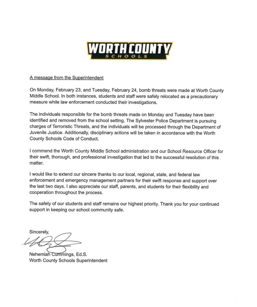 Worth Co Superintendent Message