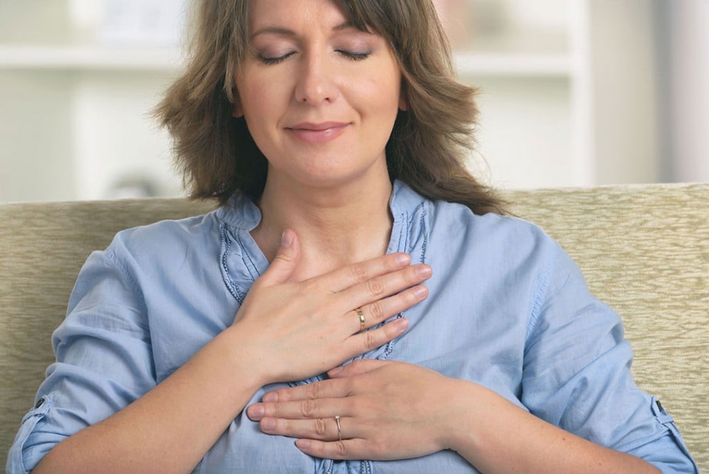 Woman Smiling Hands Heart 127575836 M