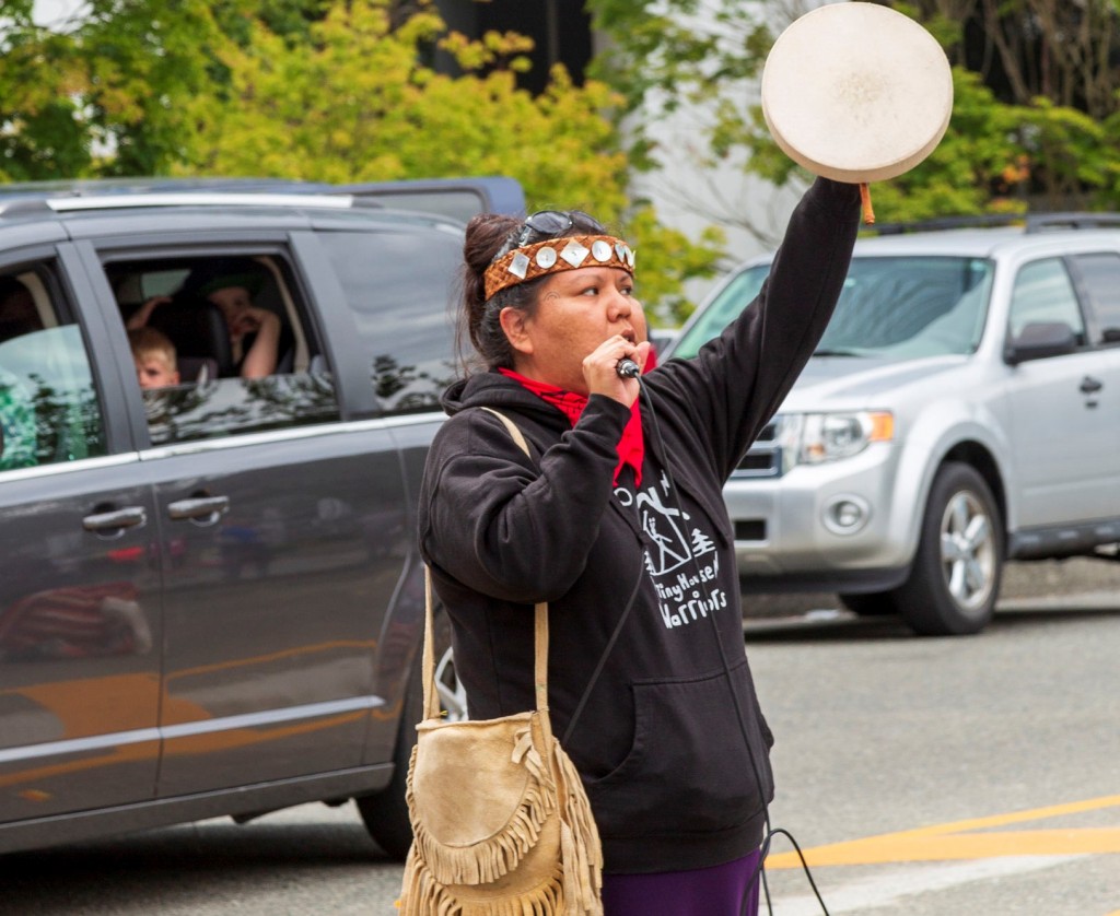 Native American Activist Woman With Drum Cropped