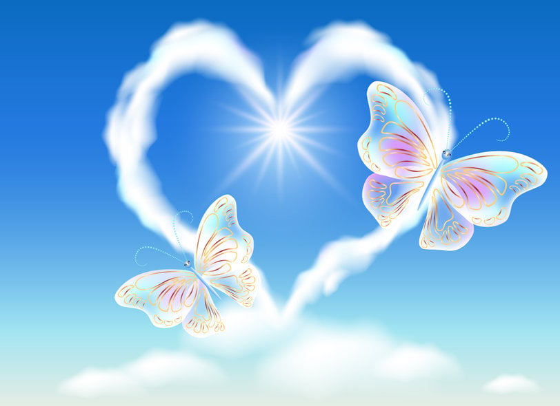 Cloud Heart In The Sky And Butterflies