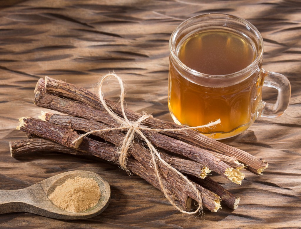 Licorice Cup Of Tea Glycyrrhiza Glabra. Licorice Root Has Medicinal Properties For The Liver, Cough, Infections And Is Digestive