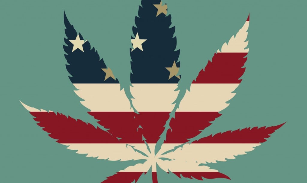 Marijuana Leaf With The Usa Flag Colors