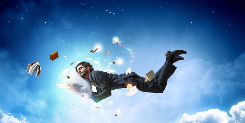 Joyful Happe Businessman Levitating Horizontally