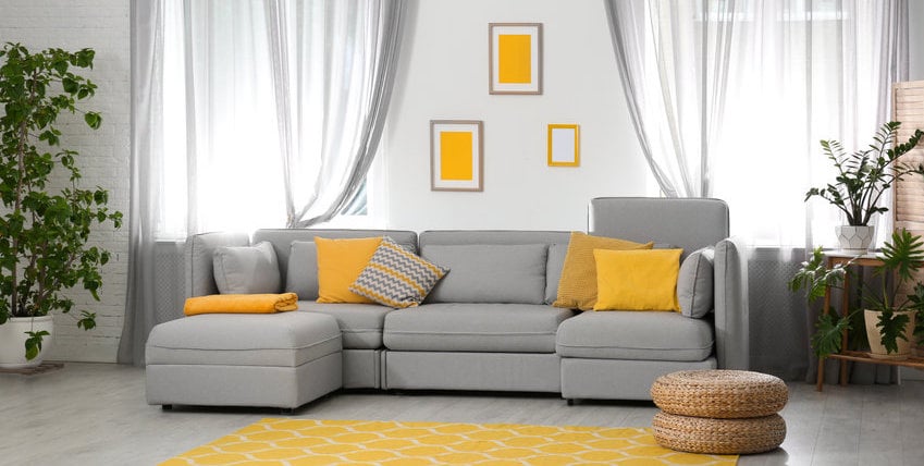 Living Room With Comfortable Sofa And Stylish Decor. Idea For Interior Design