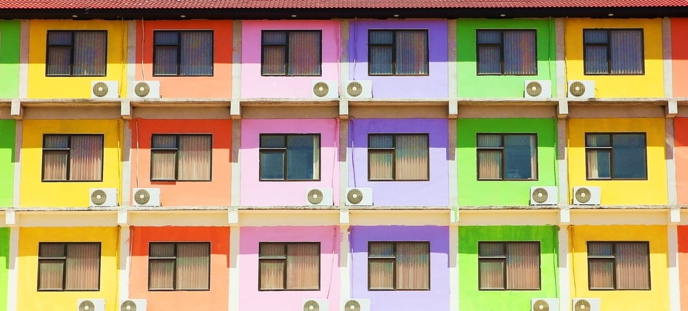 Colorful,windows,on,the,building,with,air,conditioning