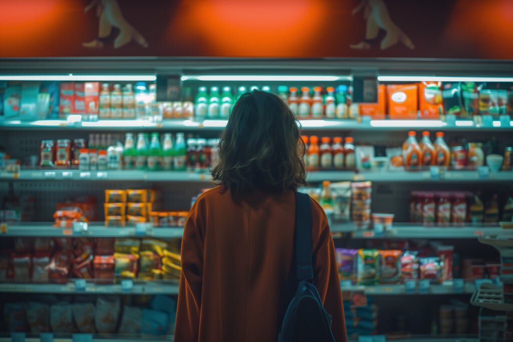 A Woman Is Shopping In A Store And Looking At The Shelves
