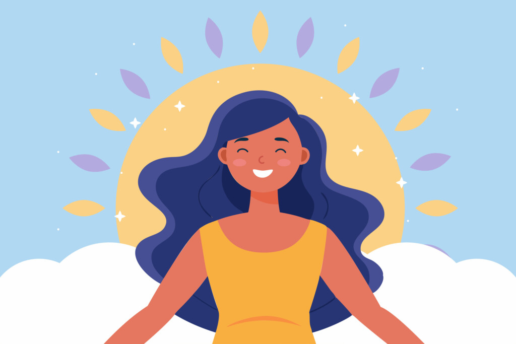 Healthy Thinking And Self Care. Woman Feels Happy