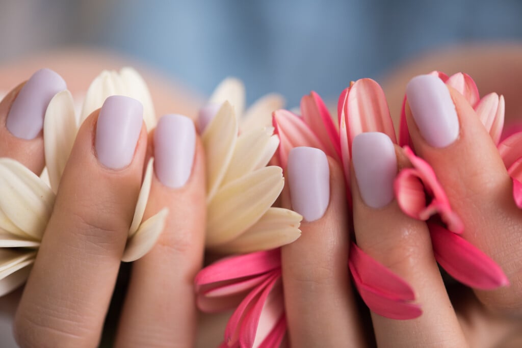 Woman Hands With Manicure Holding Flower
