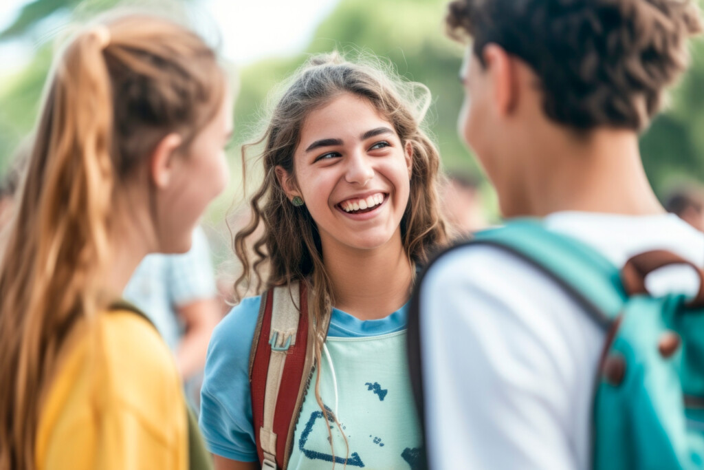 Happy Teenagers Having Fun Going To School
