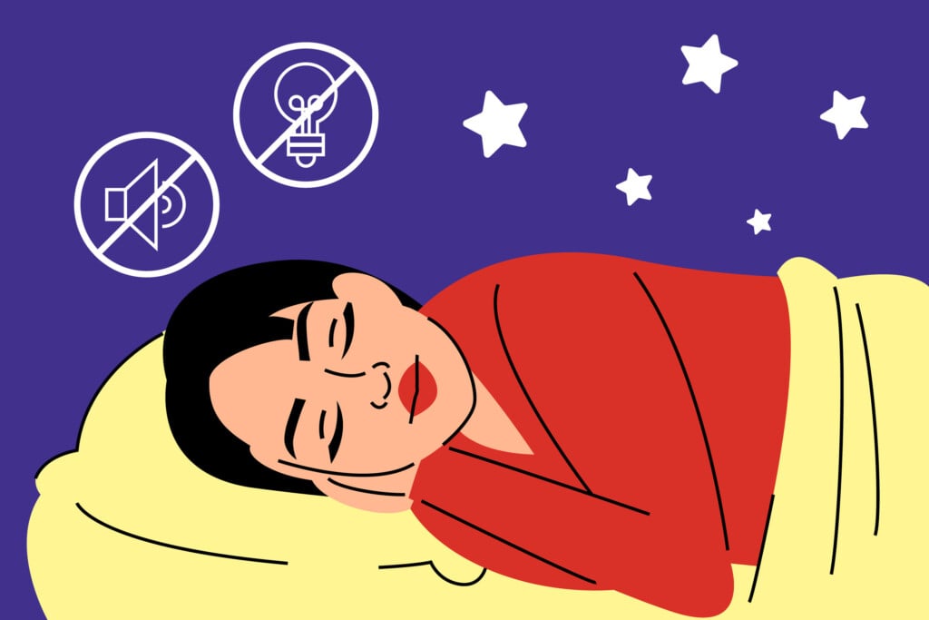 Woman Sleeping In A Dark Quiet Room.