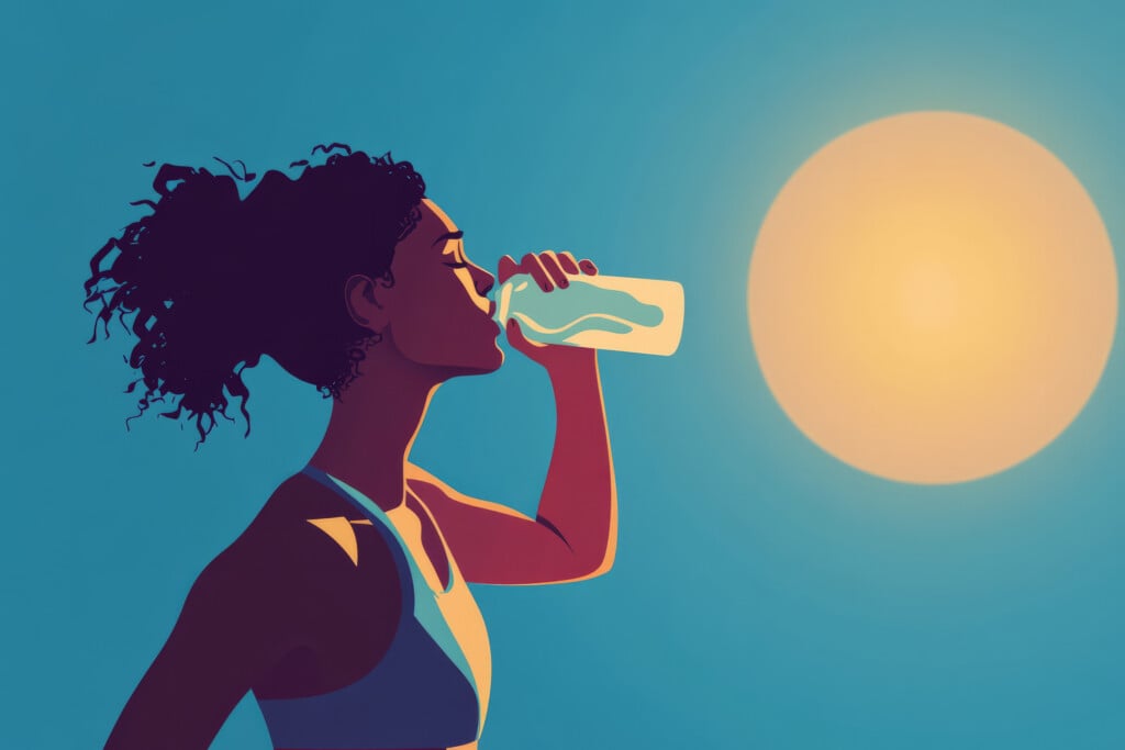 A Minimalist Yet Impactful Illustration Of A Person Drinking Water After An Intense Workout, Glowing With Energy, Emphasizing Hydration And Self Care As Essential Parts Of Fitness.