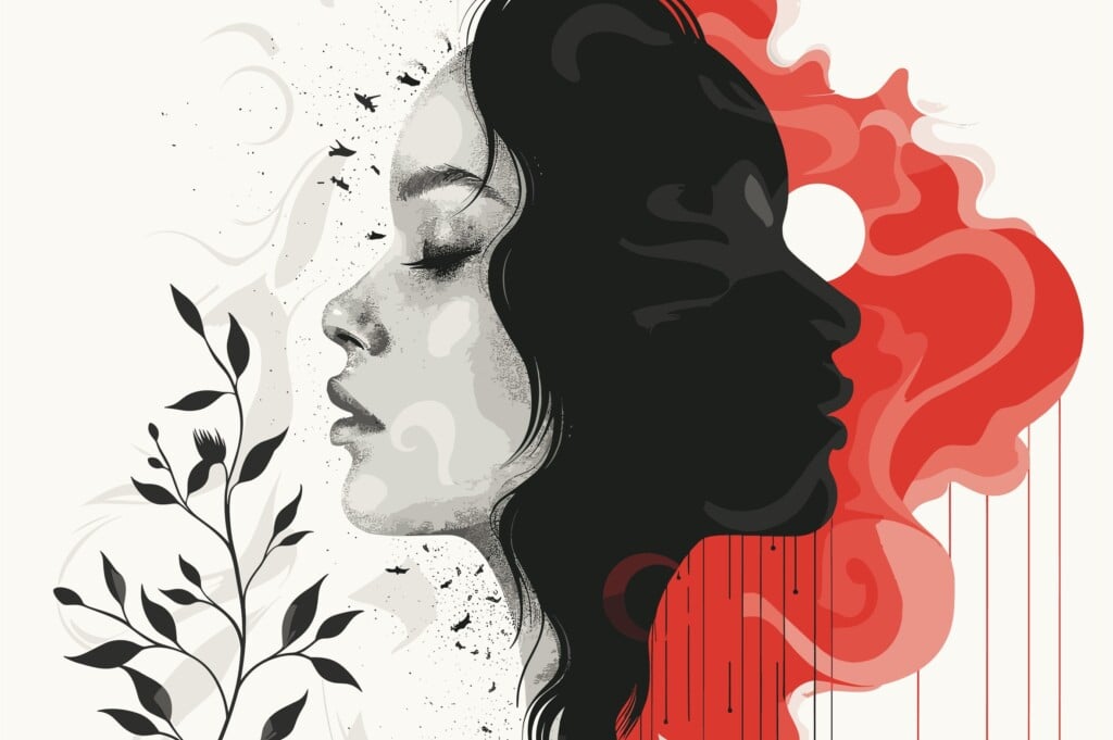 Vector Illustration Of A Beautiful Woman's Face In Profile. Grunge Style.