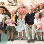 Britain's Queen Elizabeth And Prince Philip Sit With Prince George, Prince Louis, Savannah Phillips, Princess Charlotte, Isla Phillips, Lena Tindall, And Mia Tindall