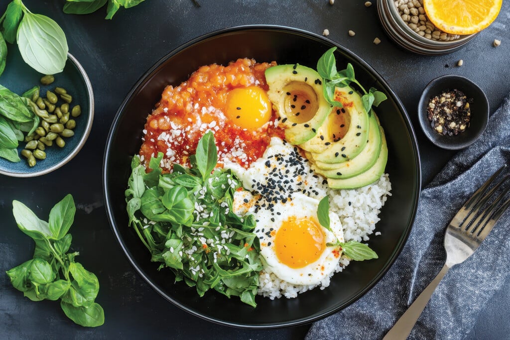 Sharp Image Of Top View High Protein Meal Composition