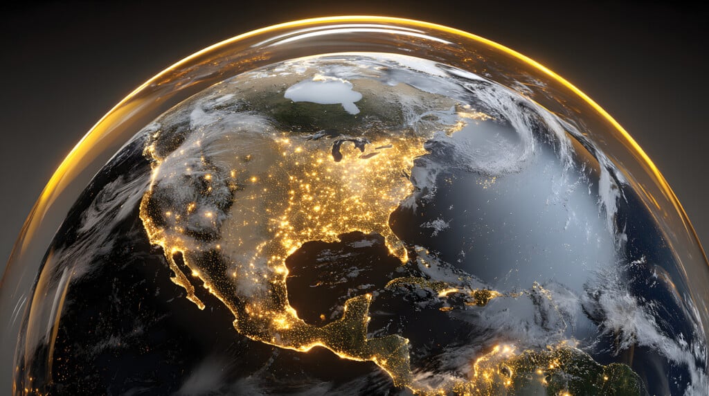 Sci Fi Concept Of A Golden Dome Safeguarding The United States F