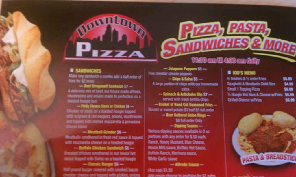 pizzas tower menu