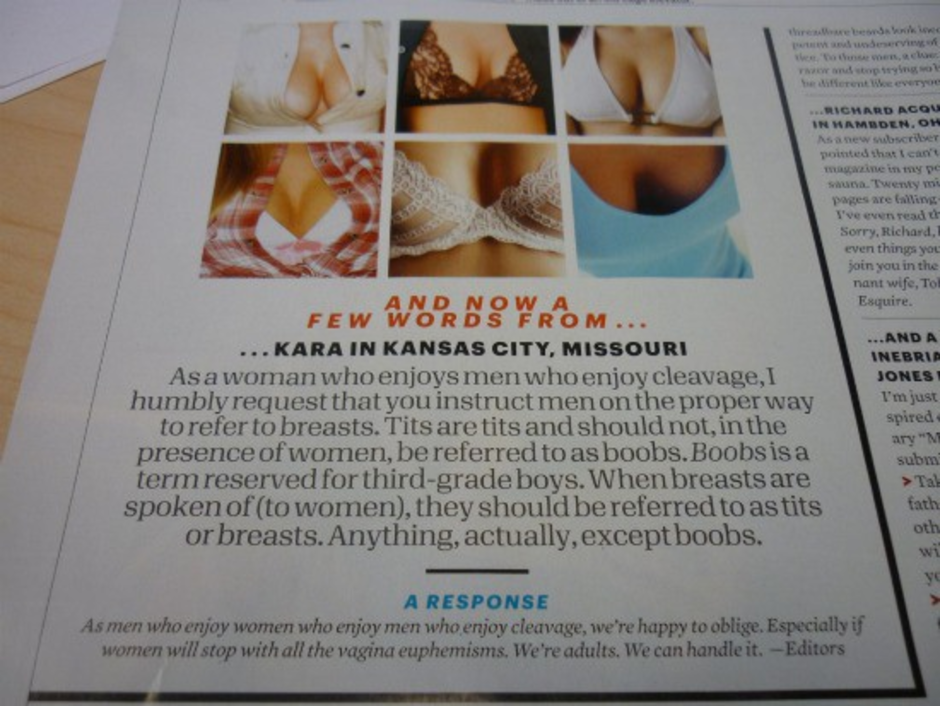 A Few Words About Breasts, Esquire