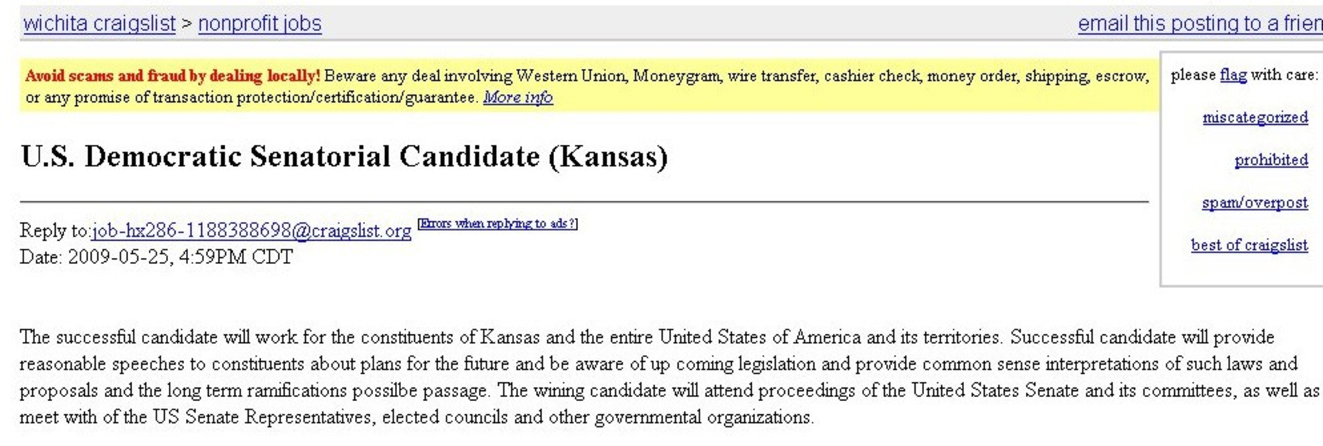 Kansas Democrats are NOT advertising for U.S. Senatorial ...