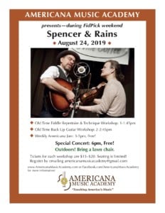 AMA Presents Spencer and Rains for 2019 FidPick Kickoff! @ Americana Music Academy | Lawrence | Kansas | United States