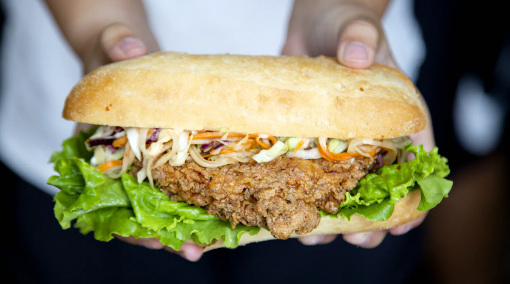 A photo of the Thai fried chicken sandwich from Thai Now Delivery.