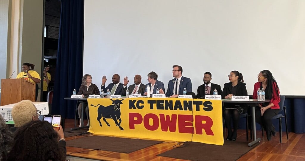 At-large candidates take the stage for a panel at the KC Tenants Power forum Feb. 25.