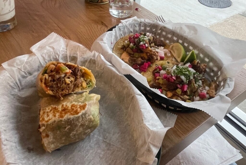 Lamb hashwe burrito and chicken shawarma tacos // Photo by Cory Swieczkowski