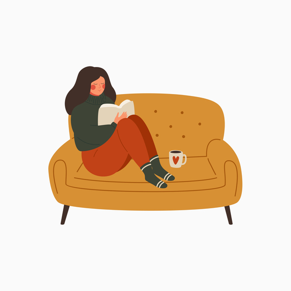 Young Woman Dressed In A Warm Sweater Sits On The Couch And Reads A Book, for article on encouraging independence
