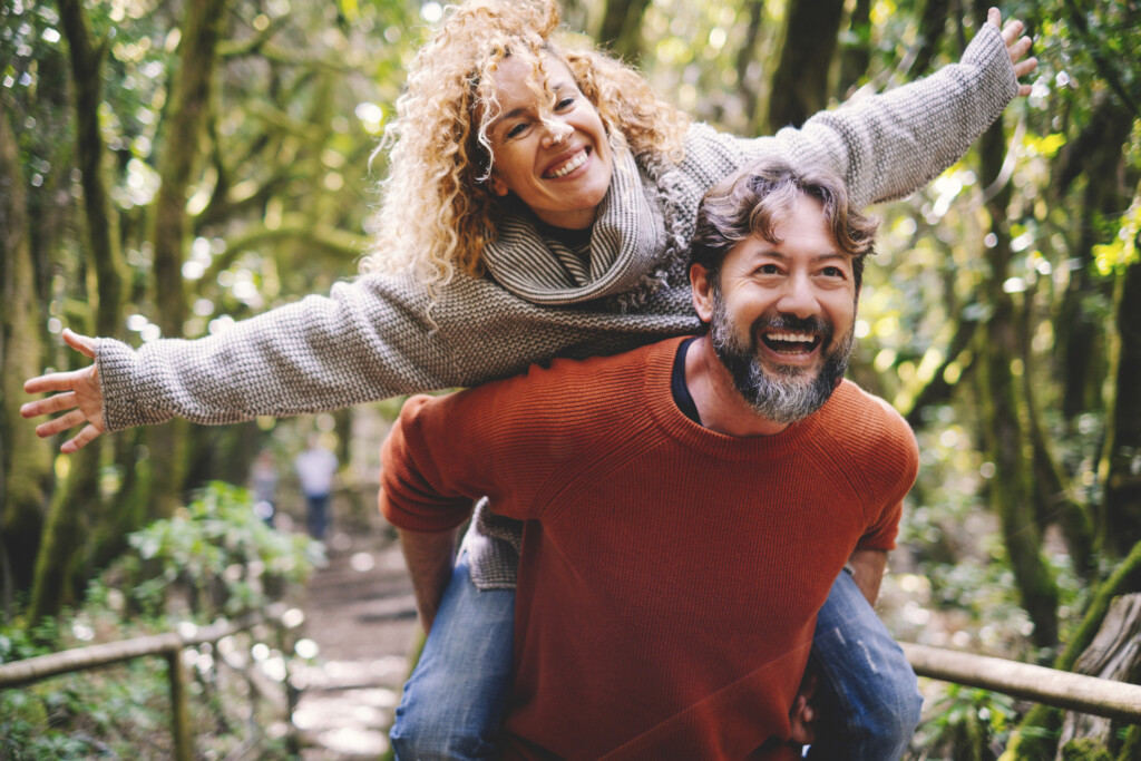 adult couple having fun hiking together