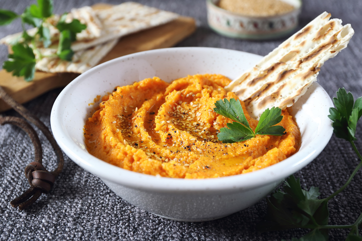 a bowl of Carrot Hummus Dip