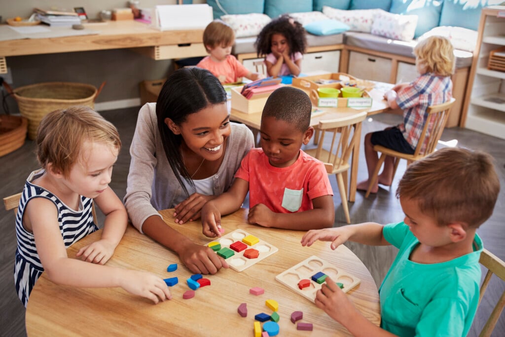 preschool teacher and students