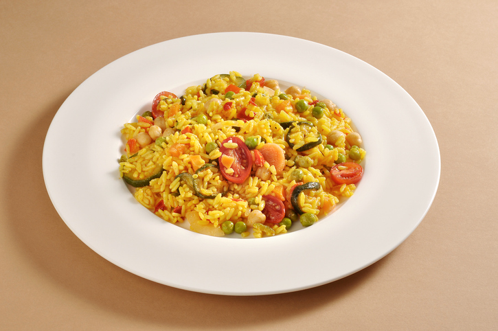 Dish Of Vegetarian Paella