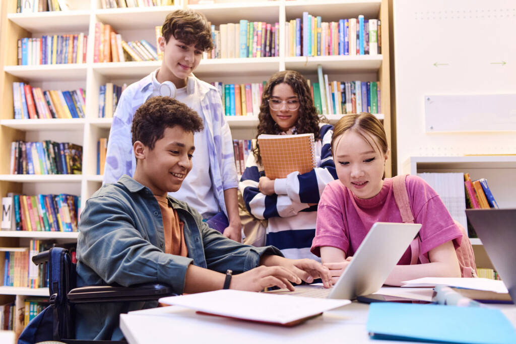 a group of students in a library