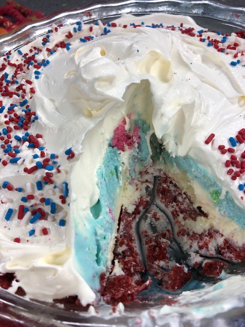 close up of betty casey's patriotic ice cream pie