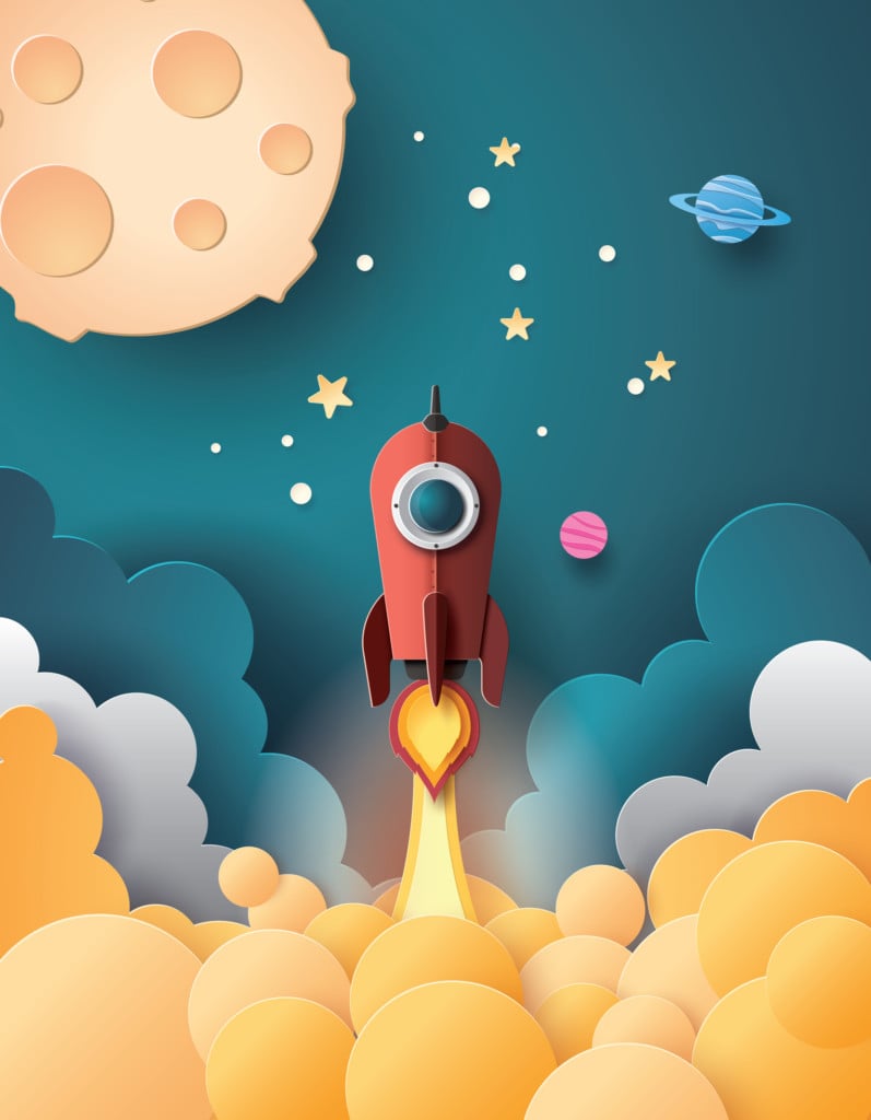 rocket ship graphic, for article on space-themed movies