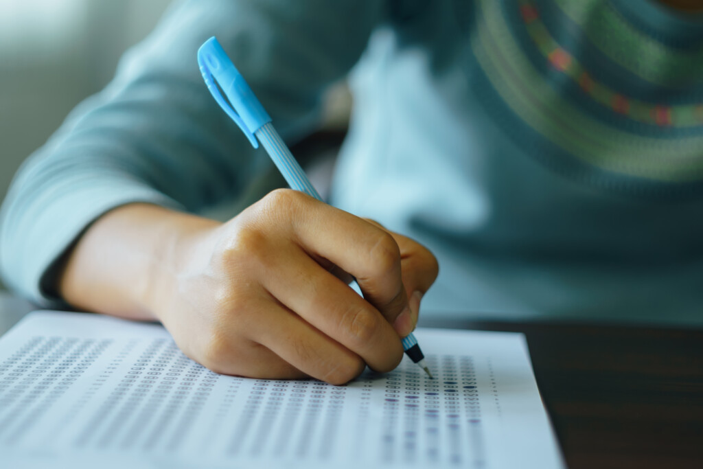 student taking standardized test